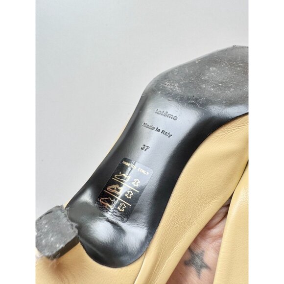 TOTEME Butter Yellow Leather Square Toe Kitten Heel Mules Slides, Size 37 - Picture 15 of 16